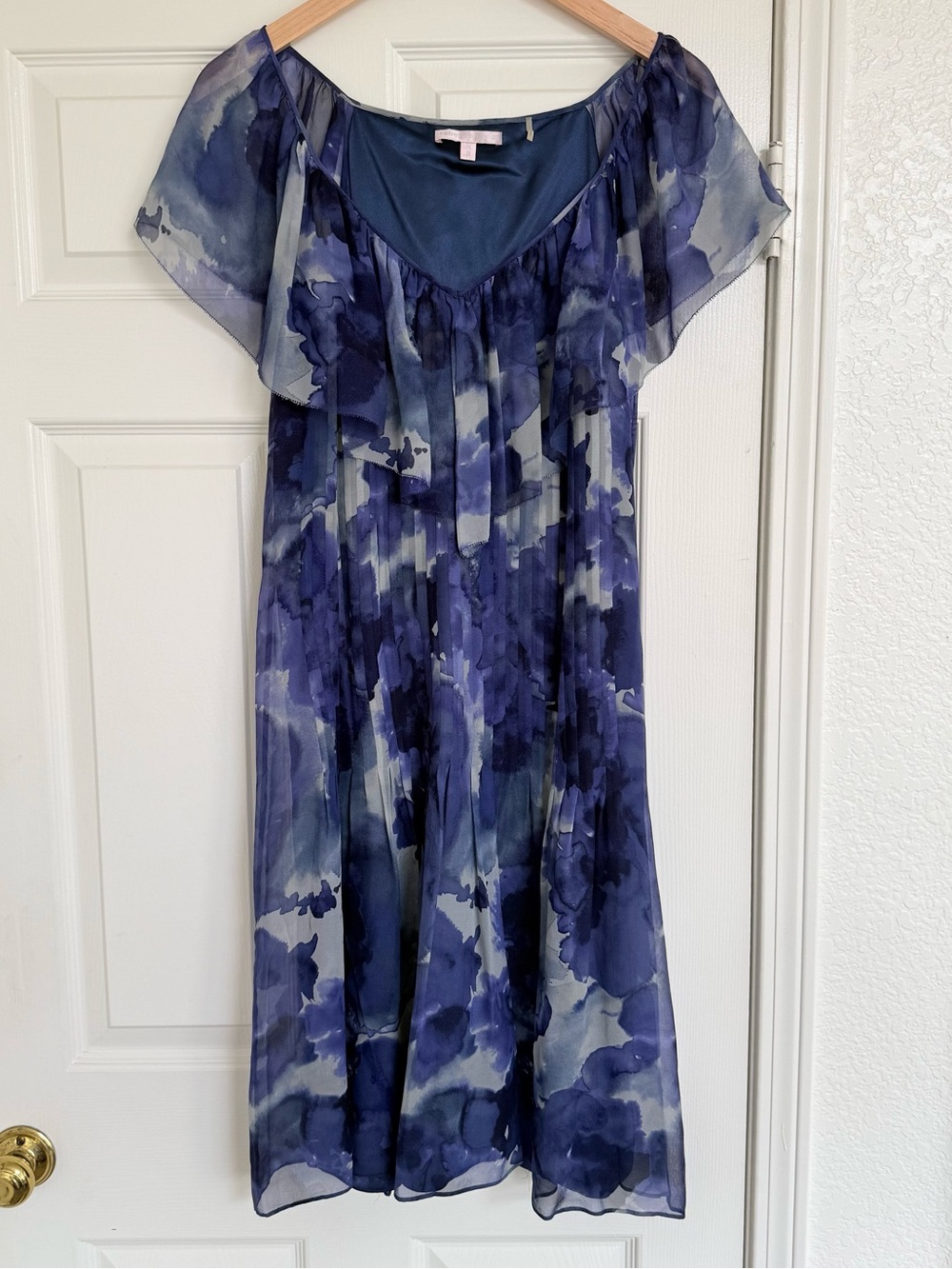 Rebecca Taylor 90’s Whimsical Blue Watercolor Floral Chiffon Dress Silk 8